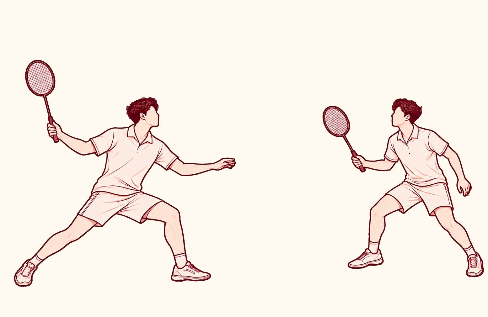 Two people playing badminton with rackets